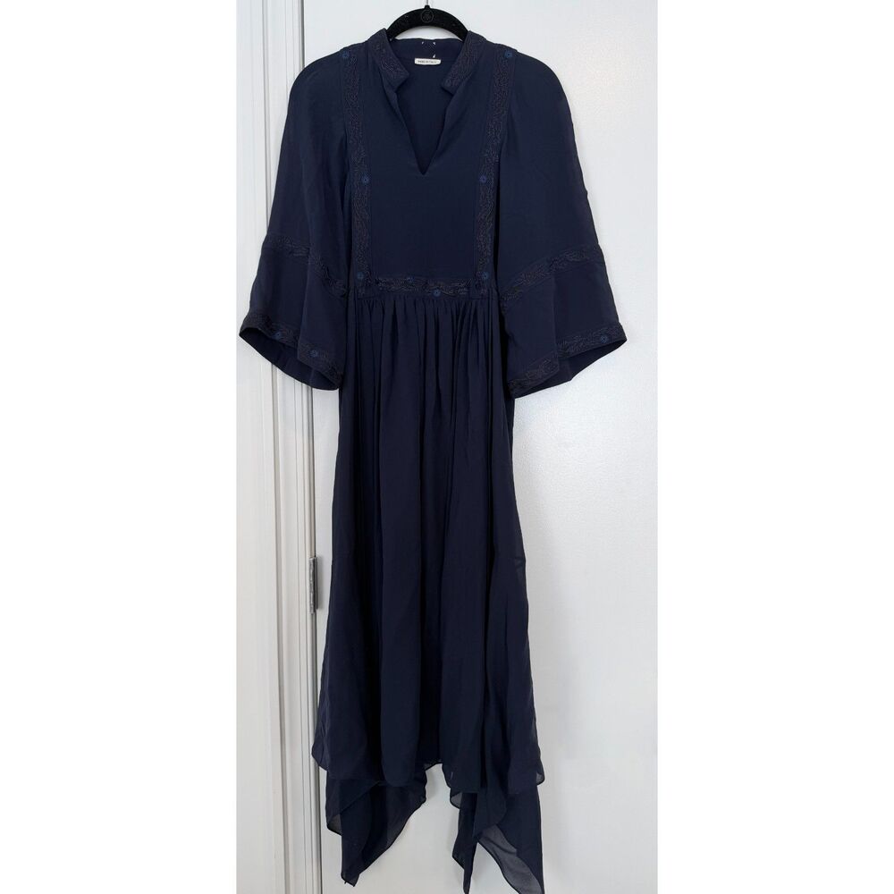 Hermes Silk Embroidered Dress with Handkerchief Skirt